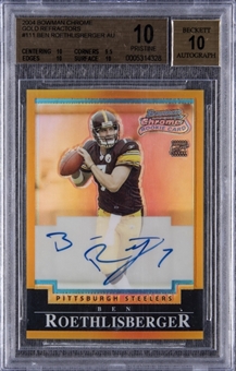 2004 Bowman Chrome Gold Refractors #111 Ben Roethlisberger Signed Rookie Card (#42/50) – BGS PRISTINE 10/BGS 10 "1 of 1!"
